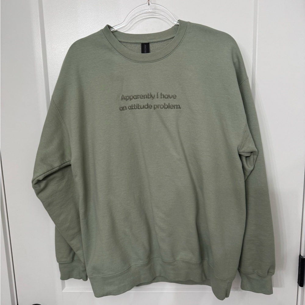Unisex Olive Crewneck Sweater with Attitude Print